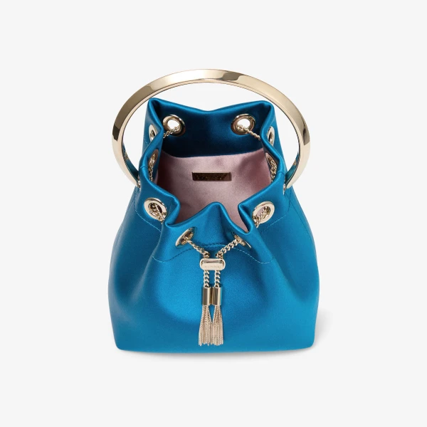 Lagoon and Light Gold Jimmy Choo Bon Bon Bucket Bag, view 4 | Bucket Bags