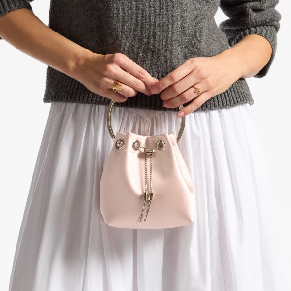 Macaron and Light Gold Jimmy Choo Bon Bon Bucket Bag, view 2 | Bucket Bags