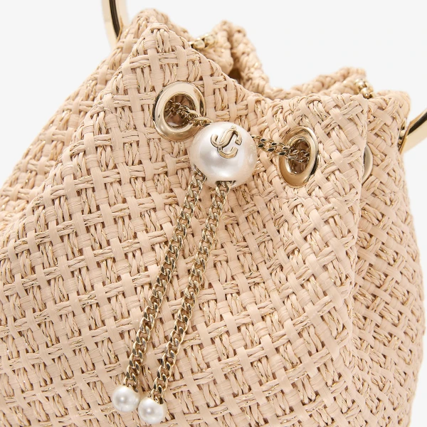 Natural, Gold and Light Gold Jimmy Choo Bon Bon Bucket Bag, view 3 | Bucket Bags