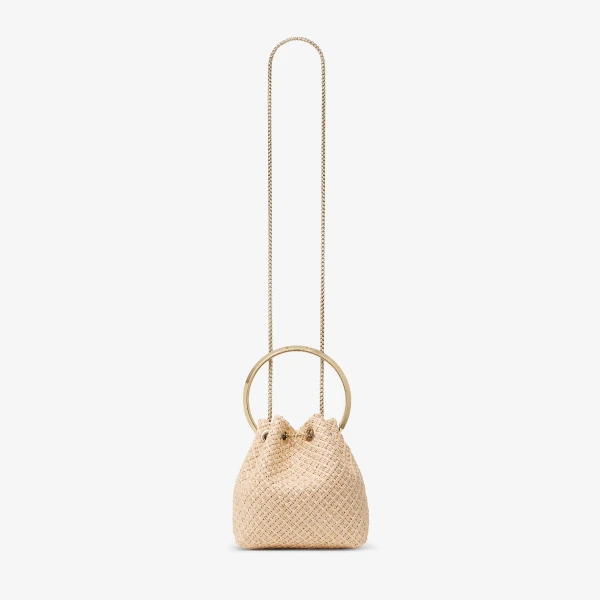 Natural, Gold and Light Gold Jimmy Choo Bon Bon Bucket Bag, view 5 | Bucket Bags