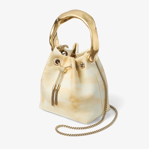 Natural Mix and Gold Jimmy Choo Bon Bon Bucket Bag, view 3 | Bucket Bags