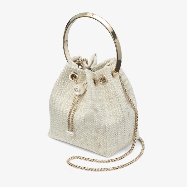 Natural and Light Gold Jimmy Choo Bon Bon Bucket Bag, view 3 | Bucket Bags