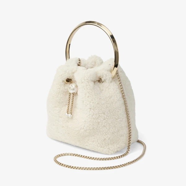 Natural and Light Gold Jimmy Choo Bon Bon Bucket Bag, view 3 | Bucket Bags