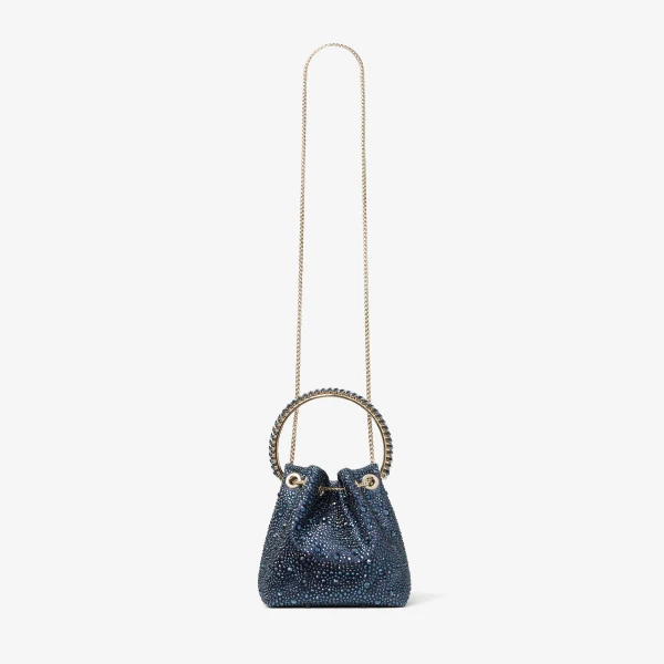 Navy, Crystal and Light Gold Jimmy Choo Bon Bon Bucket Bag, view 6 | Bucket Bags