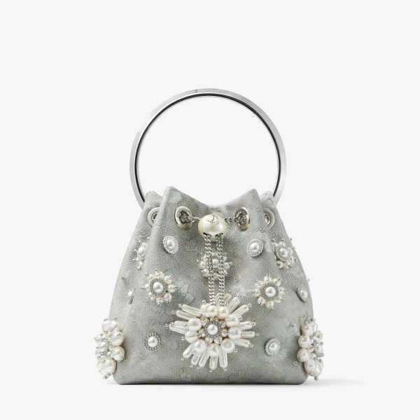 Olive Mix and Silver Jimmy Choo Bon Bon Bucket Bag, view 2 | Bucket Bags