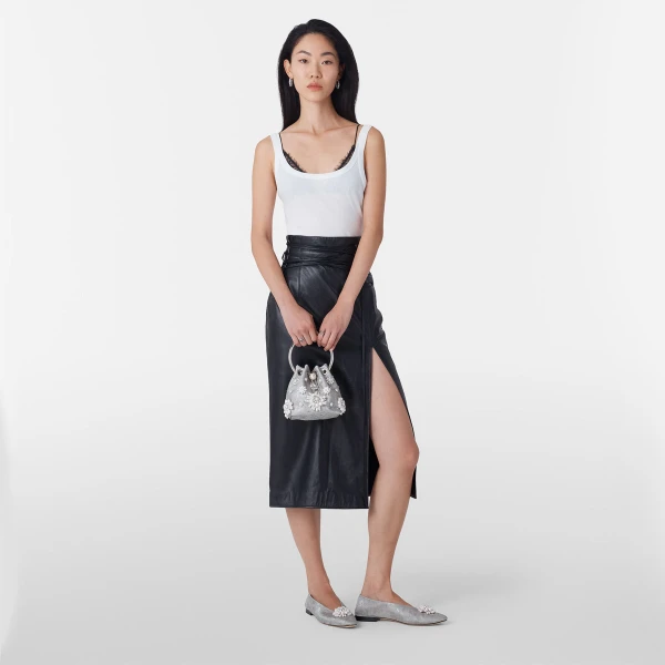 Olive Mix and Silver Jimmy Choo Bon Bon Bucket Bag, view 3 | Bucket Bags