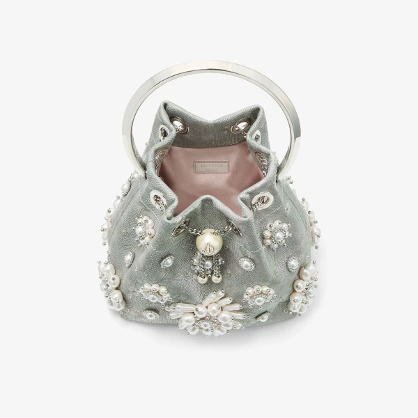 Olive Mix and Silver Jimmy Choo Bon Bon Bucket Bag, view 6 | Bucket Bags