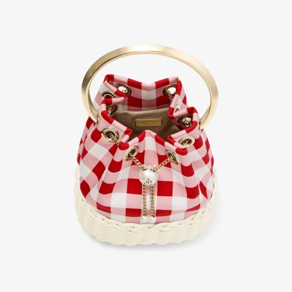 Ruby Red Mix, Natural and Light Gold Jimmy Choo Bon Bon Bucket Bag, view 4 | Bucket Bags