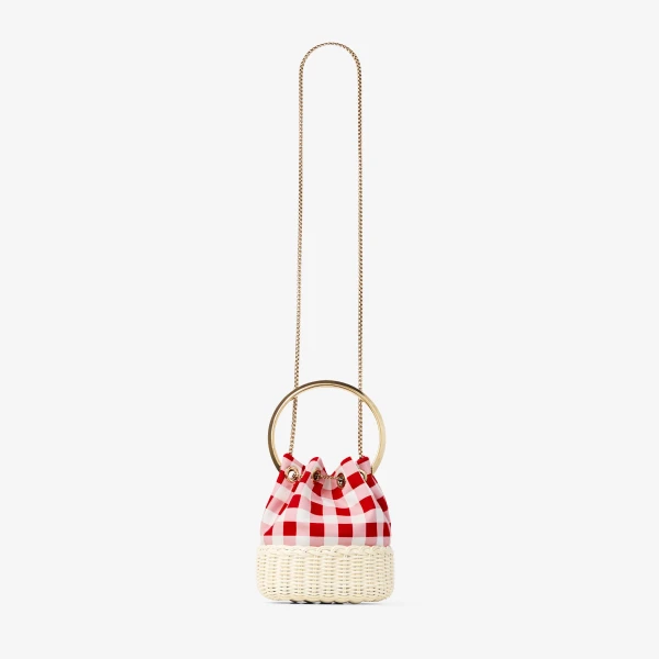 Ruby Red Mix, Natural and Light Gold Jimmy Choo Bon Bon Bucket Bag, view 5 | Bucket Bags