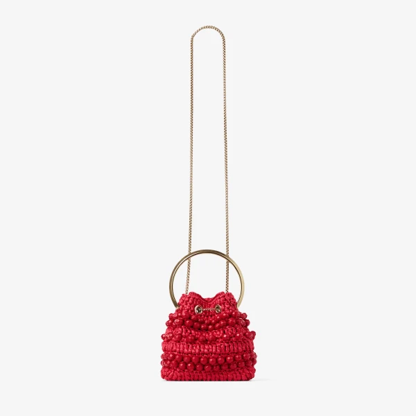 Ruby Red and Light Gold Jimmy Choo Bon Bon Bucket Bag, view 5 | Bucket Bags