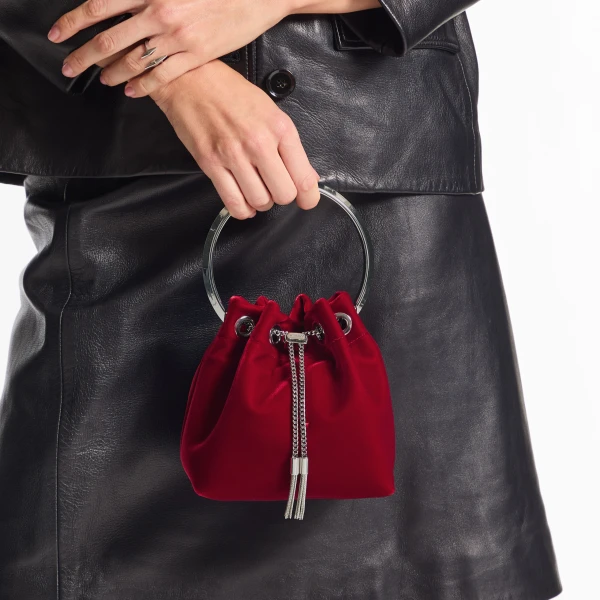 Ruby Red and Silver Jimmy Choo Bon Bon Bucket Bag, view 2 | Bucket Bags
