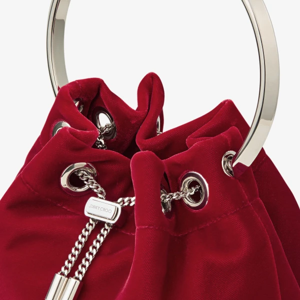 Ruby Red and Silver Jimmy Choo Bon Bon Bucket Bag, view 4 | Bucket Bags