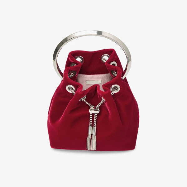 Ruby Red and Silver Jimmy Choo Bon Bon Bucket Bag, view 5 | Bucket Bags