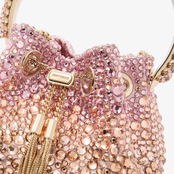 Silky Blush Mix and Light Gold Jimmy Choo Bon Bon Bucket Bag, view 4 | Bucket Bags