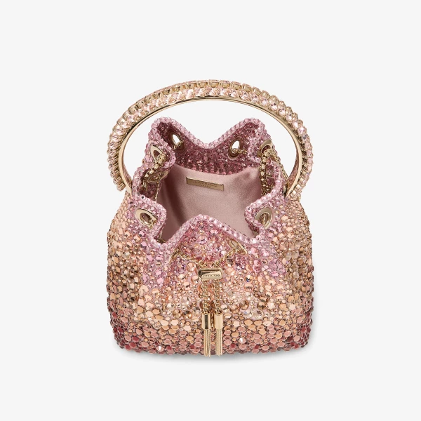 Silky Blush Mix and Light Gold Jimmy Choo Bon Bon Bucket Bag, view 5 | Bucket Bags