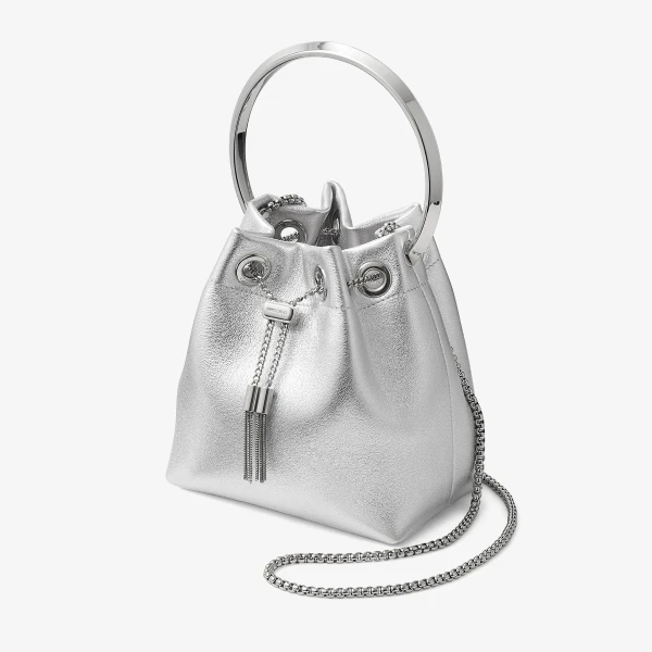 Silver Jimmy Choo Bon Bon Bucket Bag, view 4 | Bucket Bags