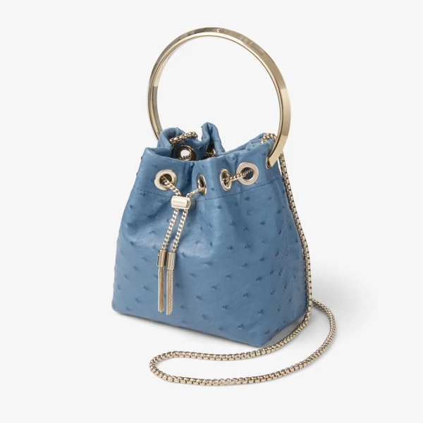Slate Blue and Light Gold Jimmy Choo Bon Bon Bucket Bag, view 2 | Bucket Bags