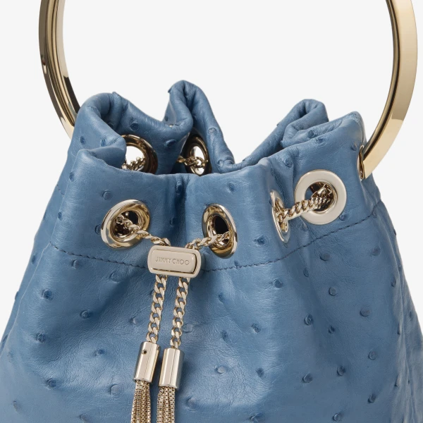 Slate Blue and Light Gold Jimmy Choo Bon Bon Bucket Bag, view 3 | Bucket Bags