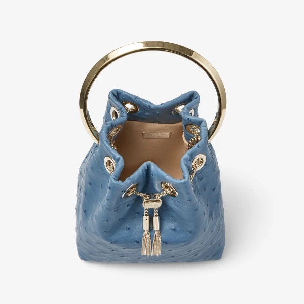 Slate Blue and Light Gold Jimmy Choo Bon Bon Bucket Bag, view 4 | Bucket Bags