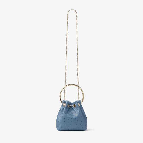 Slate Blue and Light Gold Jimmy Choo Bon Bon Bucket Bag, view 5 | Bucket Bags