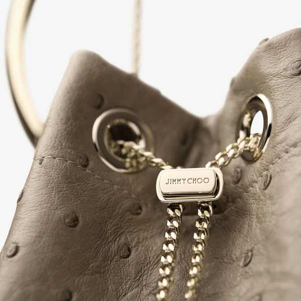 Taupe and Gold Jimmy Choo Bon Bon Bucket Bag, view 3 | Bucket Bags