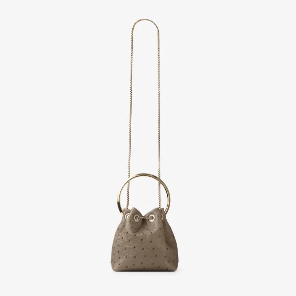 Taupe and Gold Jimmy Choo Bon Bon Bucket Bag, view 5 | Bucket Bags
