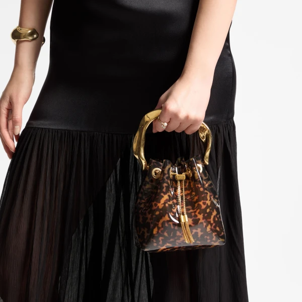 Tortoiseshell and Gold Jimmy Choo Bon Bon Bucket Bag, view 2 | Bucket Bags
