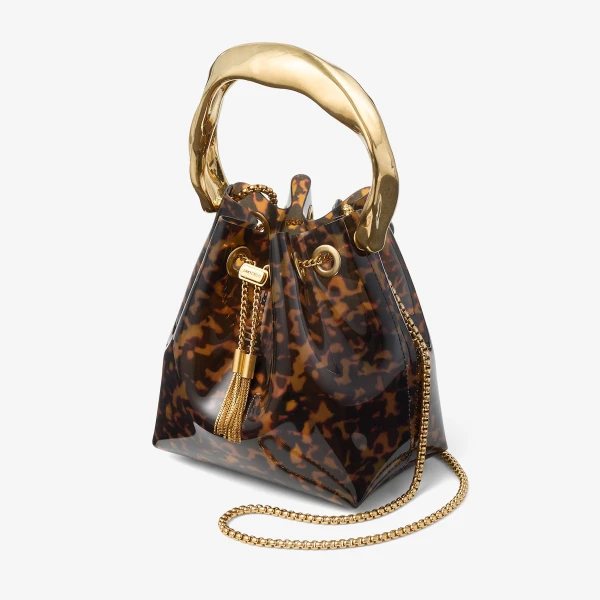 Tortoiseshell and Gold Jimmy Choo Bon Bon Bucket Bag, view 3 | Bucket Bags