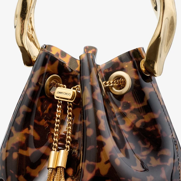 Tortoiseshell and Gold Jimmy Choo Bon Bon Bucket Bag, view 4 | Bucket Bags