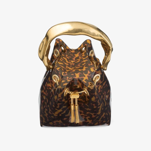 Tortoiseshell and Gold Jimmy Choo Bon Bon Bucket Bag, view 5 | Bucket Bags