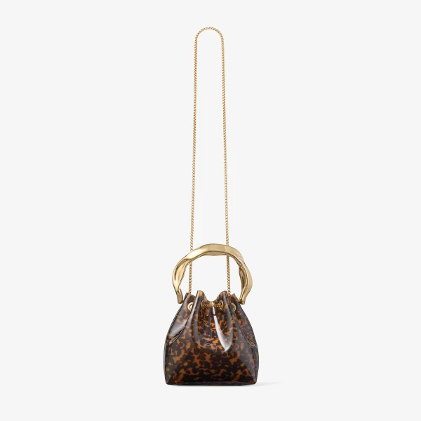 Tortoiseshell and Gold Jimmy Choo Bon Bon Bucket Bag, view 6 | Bucket Bags