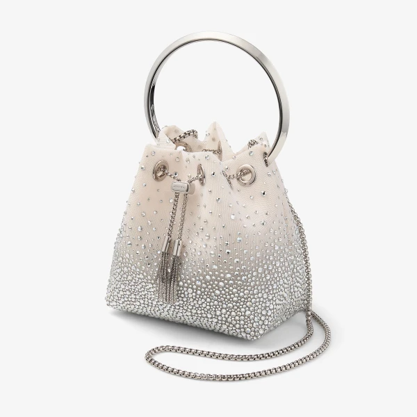 White and Crystal Jimmy Choo Bon Bon Bucket Bag, view 2 | Bucket Bags