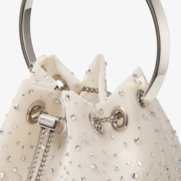 White and Crystal Jimmy Choo Bon Bon Bucket Bag, view 3 | Bucket Bags
