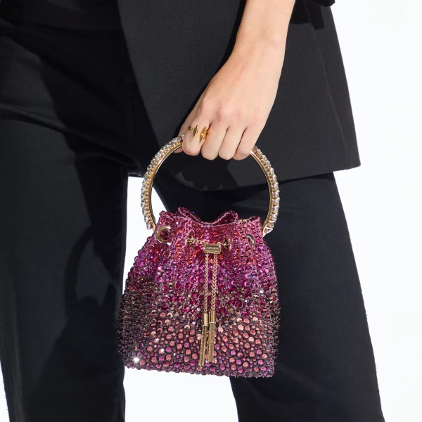Winter Bloom and Violet Orchid Jimmy Choo Bon Bon Bucket Bag, view 2 | Bucket Bags