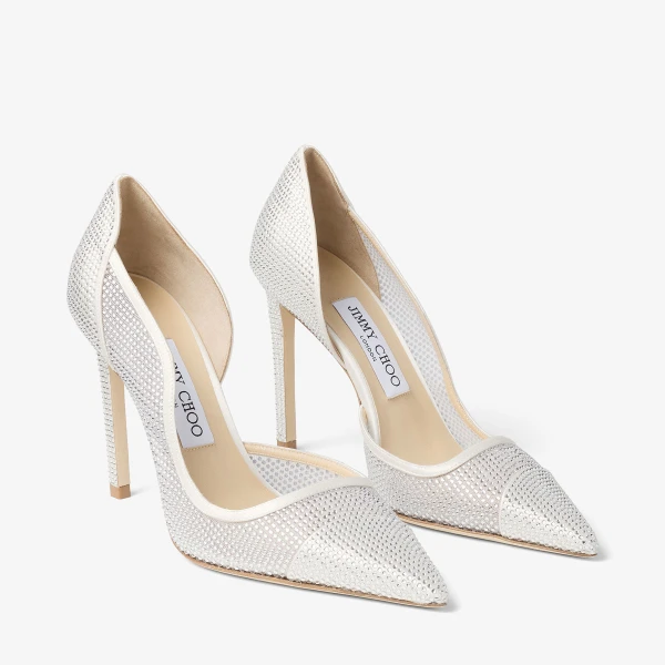 Ivory and Crystal Jimmy Choo Brigitte 100 Pumps, view 3 | Heels