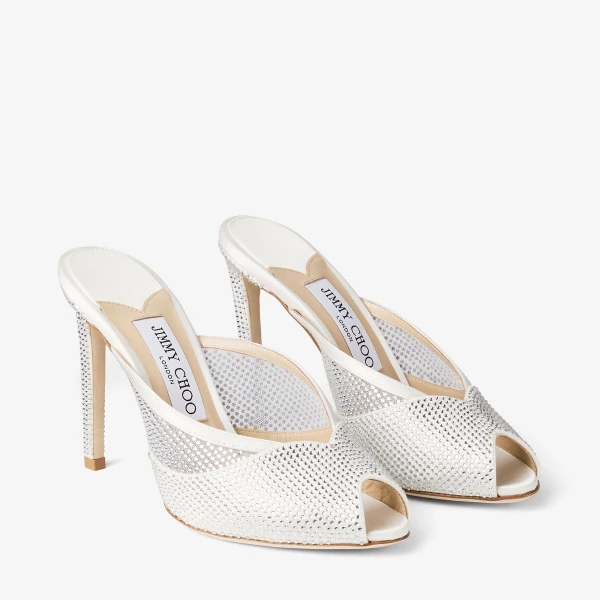 Ivory and Crystal Jimmy Choo Brigitte Mule 100, view 3 | Mules