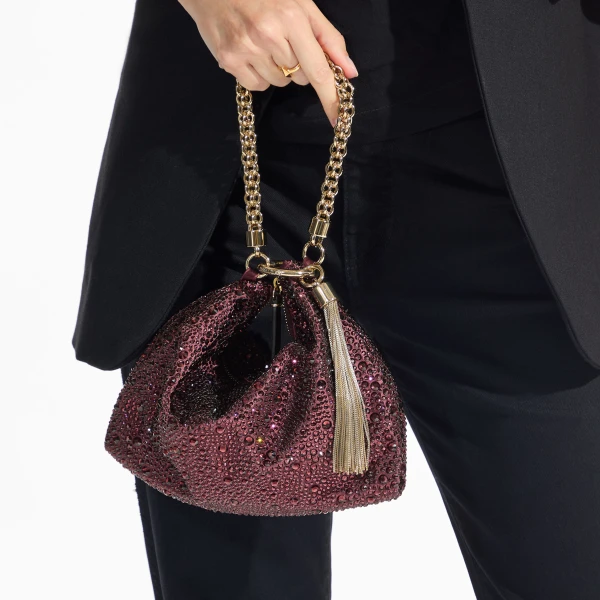 Deep Merlot and Light Gold Jimmy Choo Callie Clutch Bag, view 2 | Clutch Bags