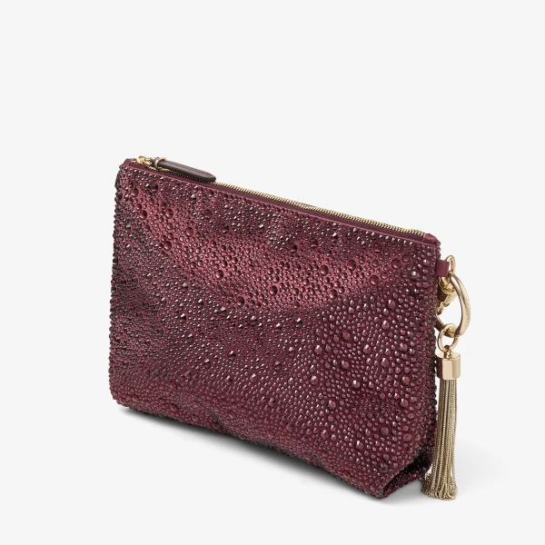 Deep Merlot and Light Gold Jimmy Choo Callie Clutch Bag, view 3 | Clutch Bags