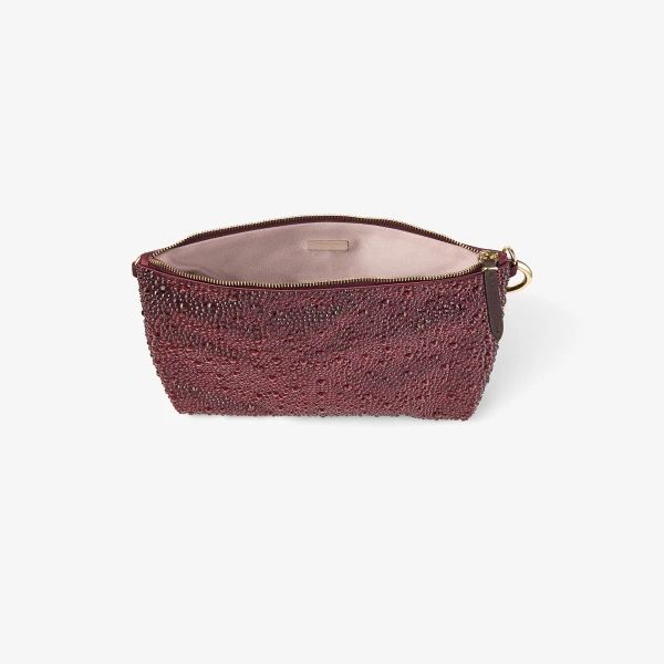Deep Merlot and Light Gold Jimmy Choo Callie Clutch Bag, view 5 | Clutch Bags