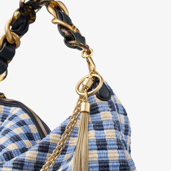 Marine Mix, Marine and Gold Jimmy Choo Callie Maxi Shoulder Bag, view 2 | Shoulder & Crossbody Bags