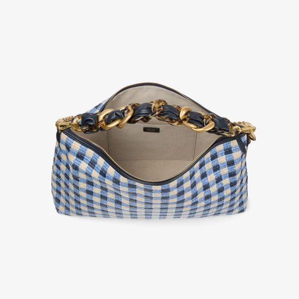 Marine Mix, Marine and Gold Jimmy Choo Callie Maxi Shoulder Bag, view 3 | Shoulder & Crossbody Bags