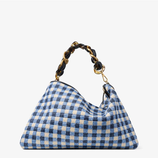 Marine Mix, Marine and Gold Jimmy Choo Callie Maxi Shoulder Bag, view 4 | Shoulder & Crossbody Bags