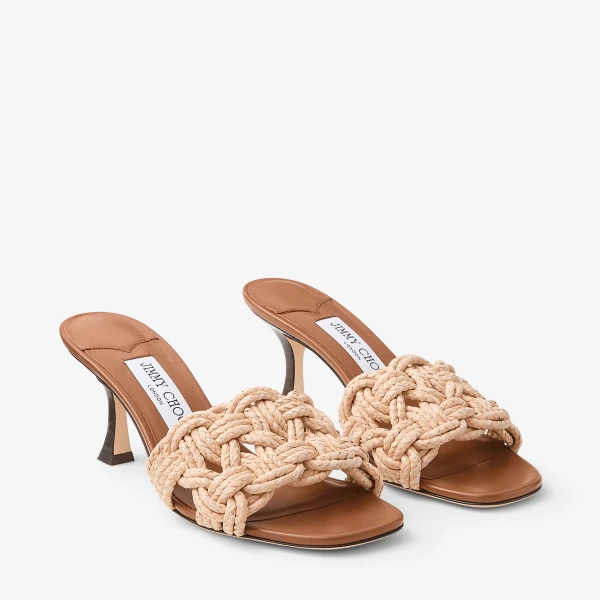 TAN and Natural Jimmy Choo Chara 70 Mules, view 3 | Mules