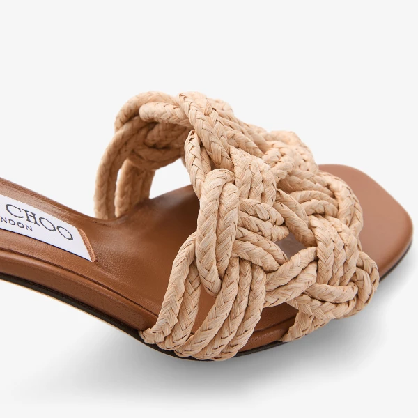 TAN and Natural Jimmy Choo Chara 70 Mules, view 4 | Mules