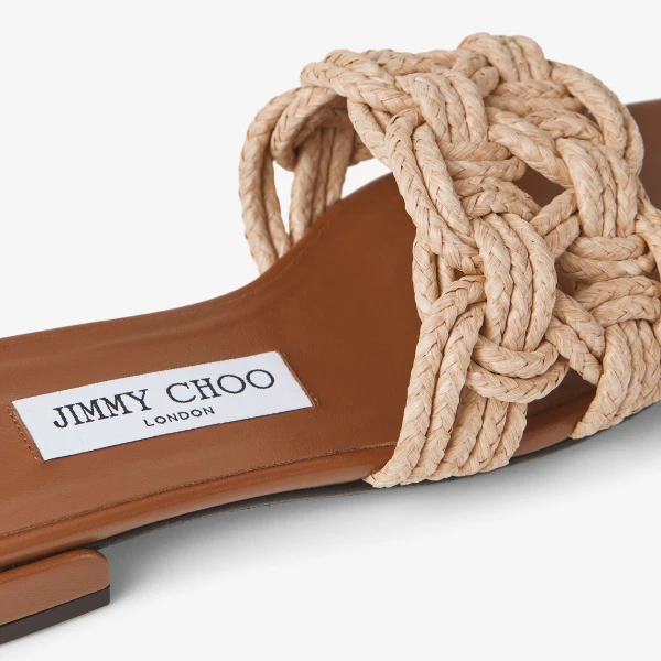 TAN and Natural Jimmy Choo Chara Flat, view 4 | Flip Flops & Slides
