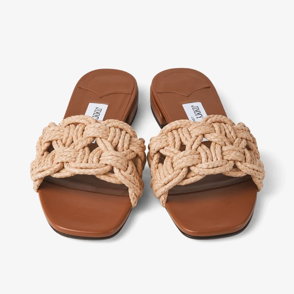 TAN and Natural Jimmy Choo Chara Flat, view 5 | Flip Flops & Slides