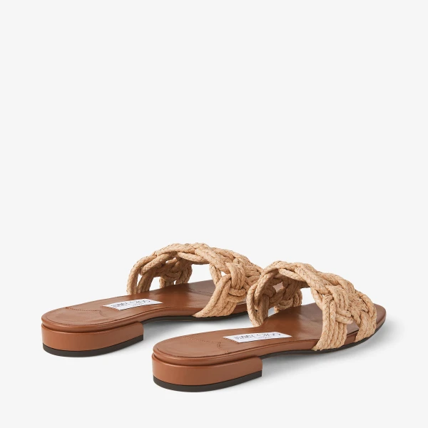 TAN and Natural Jimmy Choo Chara Flat, view 6 | Flip Flops & Slides