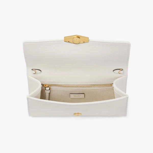 Latte and Gold Jimmy Choo Cinch Clutch with Chain Small, view 4 | Clutch Bags