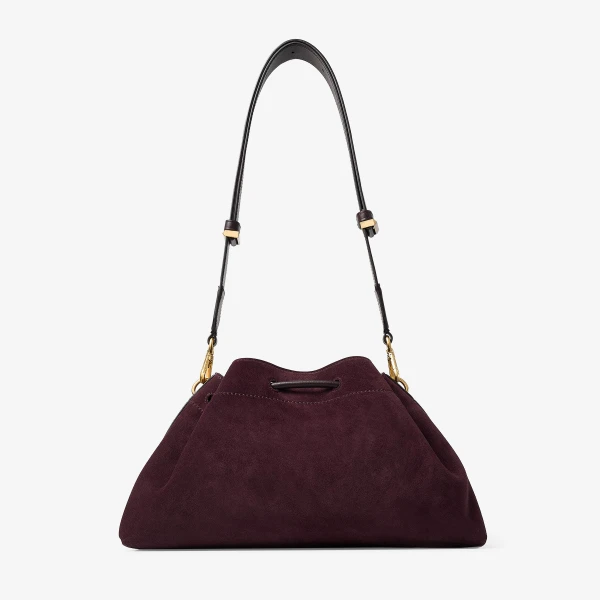 Deep Merlot and Gold Jimmy Choo Cinch Medium Bucket Bag, view 6 | Bucket Bags