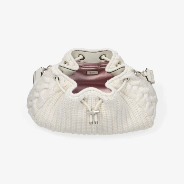 Latte and Antique Silver Jimmy Choo Cinch Medium Bucket Bag, view 5 | Bucket Bags